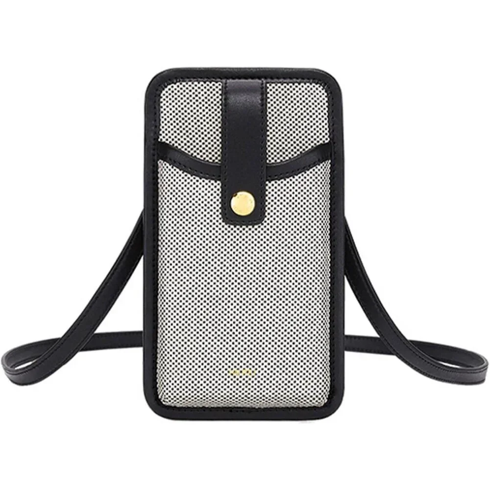 Vegan Leather Canvas Cell Phone Crossbody Bag Womens Black Compact Durable